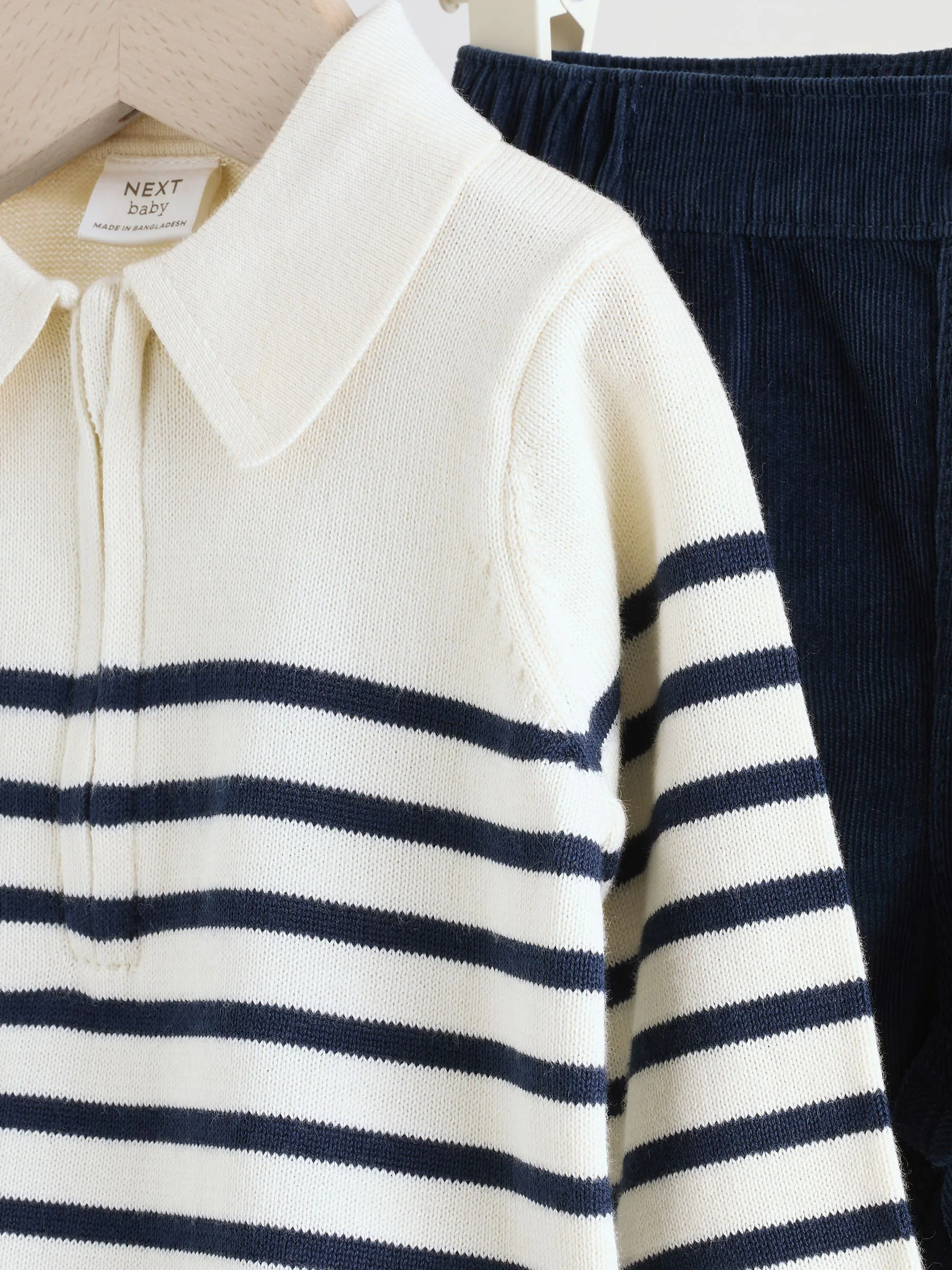 Marineblauw gestreept - Babyset van gebreide top en broek (0mnd-2jr)