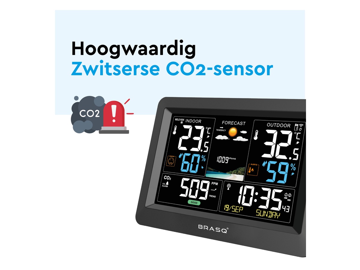 BRASQ CO2 Binnen en buiten Weerstation - Black