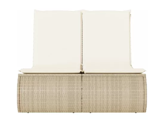 Chaise longue double avec coussins beige résine tressée