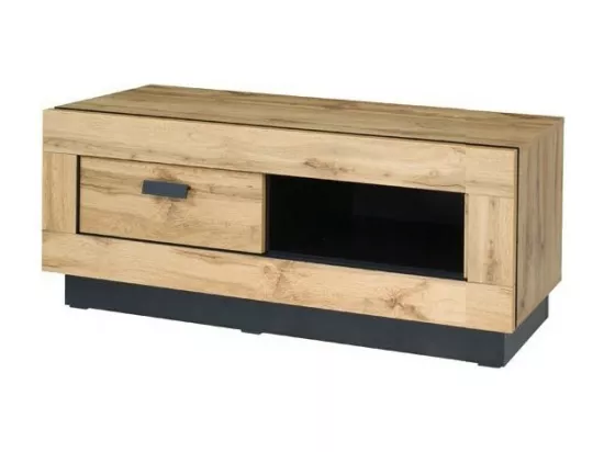 Meuble TV MALAGA - Coloris chêne Wotan et noir - Style industriel - 120 x 45 x 48 cm