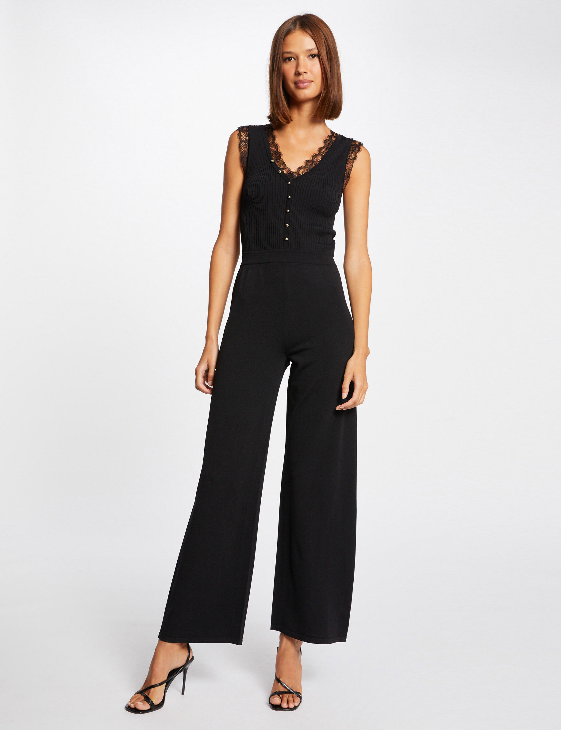 Combinaison large en tricot noir femme - noir