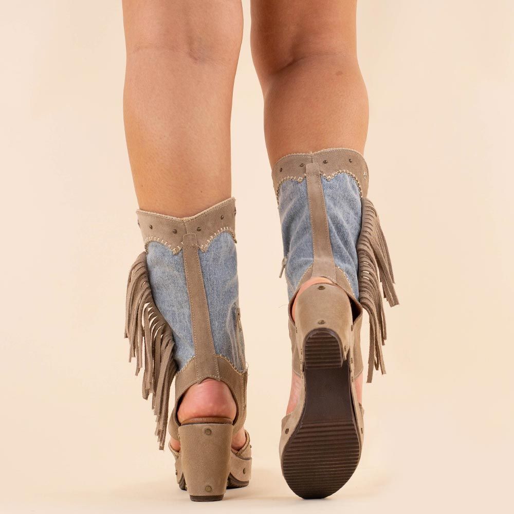 Nemonic boho sandalen 2386 beige - jeans