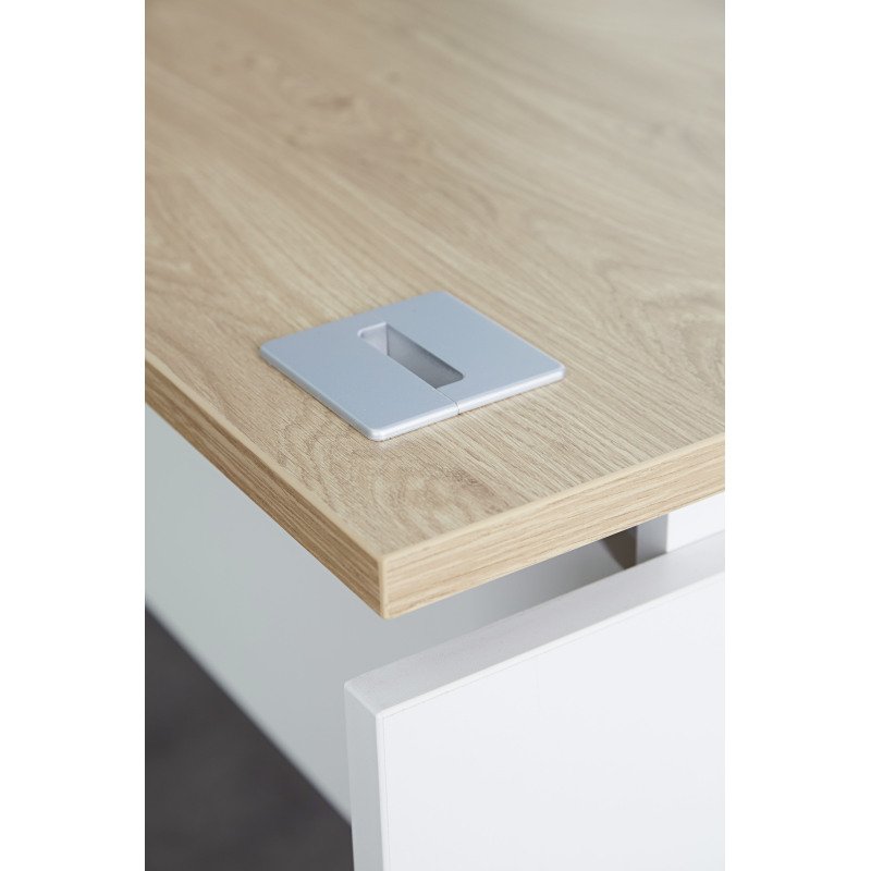 Bureau d'angle Intuitiv avec retour simple positionnable droite/gauche L160 x P160 cm chêne piètement blanc