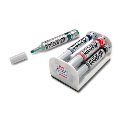 Pentel MAXIFLO - Brosse magnétique et 4 Marqueurs MAXIFLO - pointe ogive large - couleurs assorties