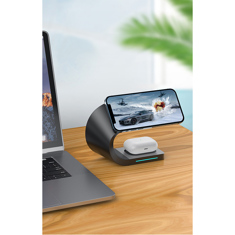 (15W) 4in1 Magnetischer Qi Wireless Charger für Apple Watch / Smartphone / AirPods Dockingstation mit LED Licht - Schwarz