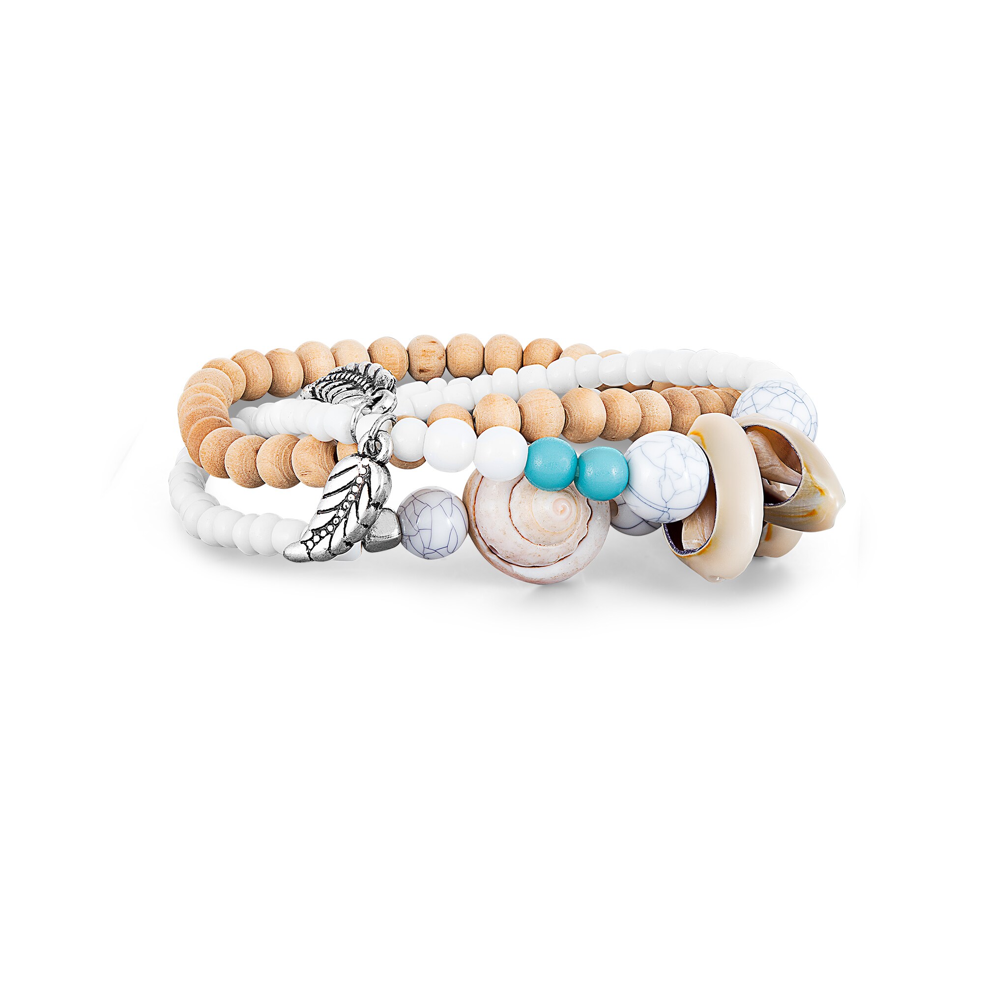Steuer Modeschmuck Armband Set aus 3 Strech-Armbändern mit Muschelzierde