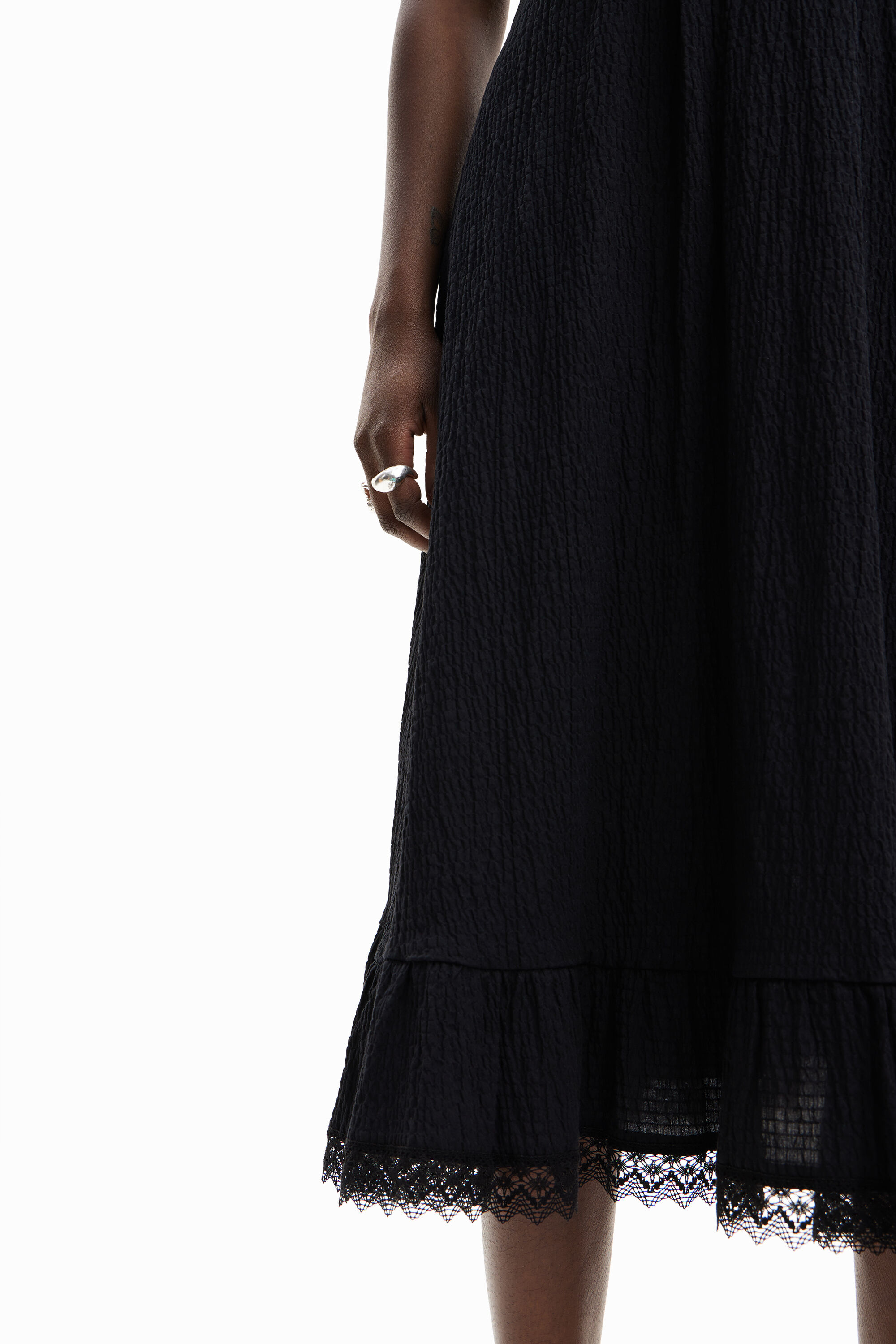 Robe midi combinée texturée