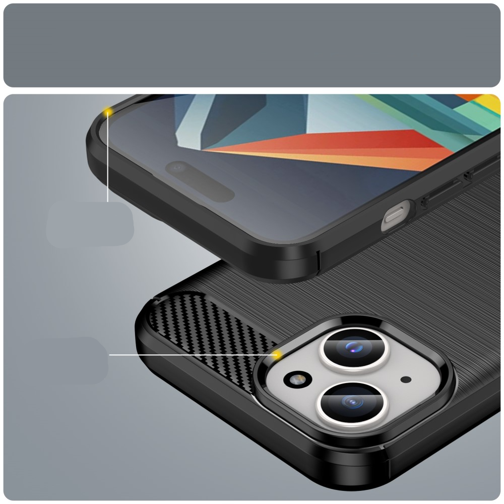 iPhone 15 Gummi Case Schutzhülle Carbon Look - Schwarz