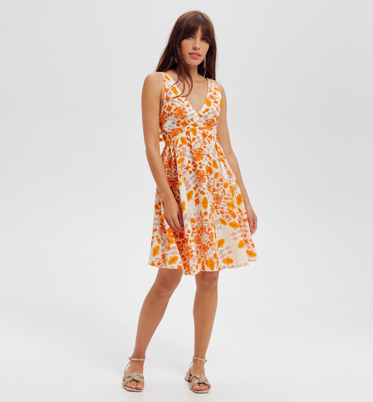 Robe dos nu en gaze de coton - Imprimé écru