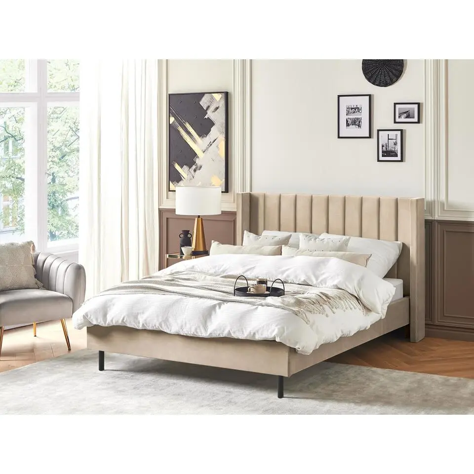 VILETTE - Tweepersoonsbed - Beige - 140 x 200 cm - Fluweel