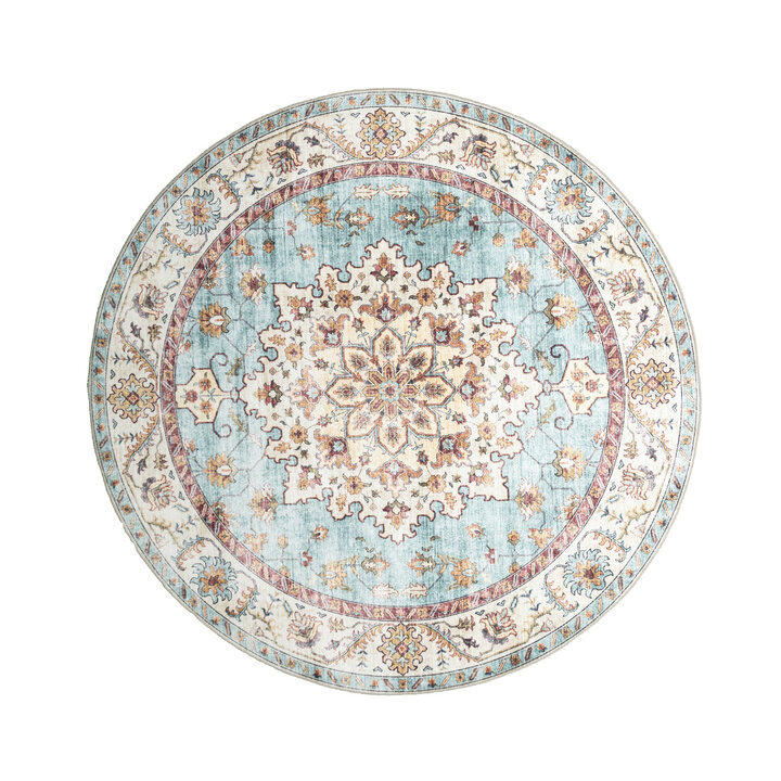 Rond vintage buitenkleed - Santo Medaillon Lichtblauw