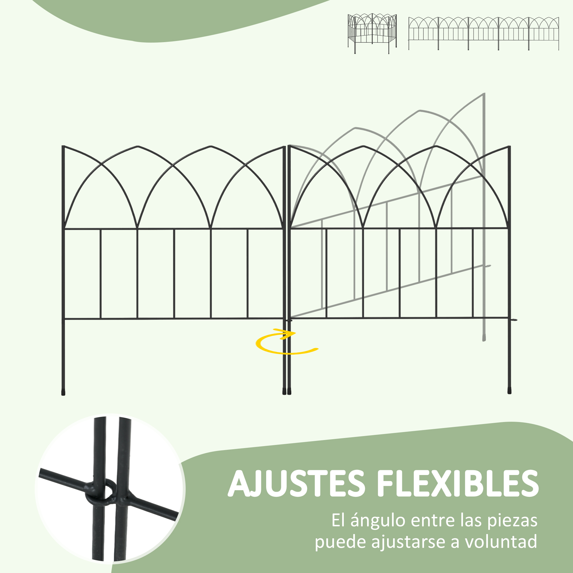 Conjunto de 5 Cercas Decorativas de Metal Outsunny para Jardim, 205x45,5 cm, com Combinação Livre, Barreira para Animais, para Terraço, Pátio e Gramado, Cor Preta