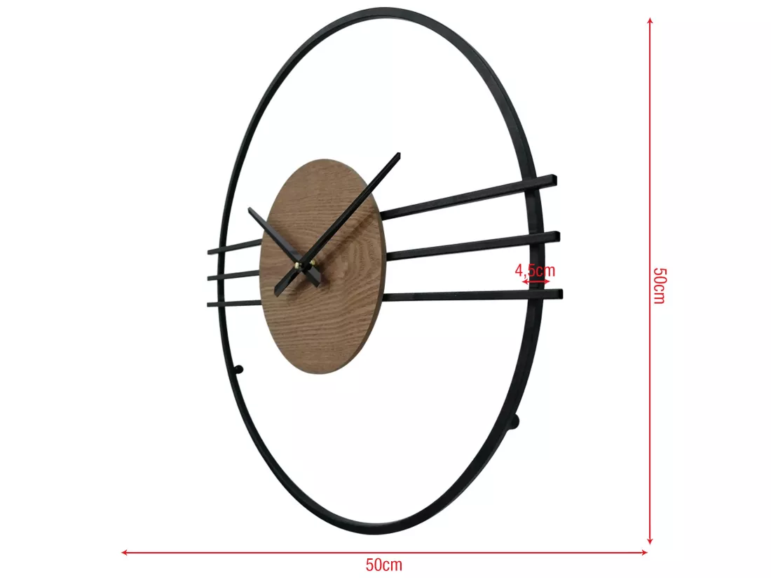 Horloge Murale Design Moderne Mdf Métal Noir Brun 50 cm