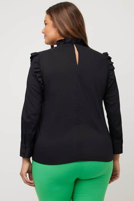 Bluse, Rüschen, Stehkragen, A-Linie, Langarm
