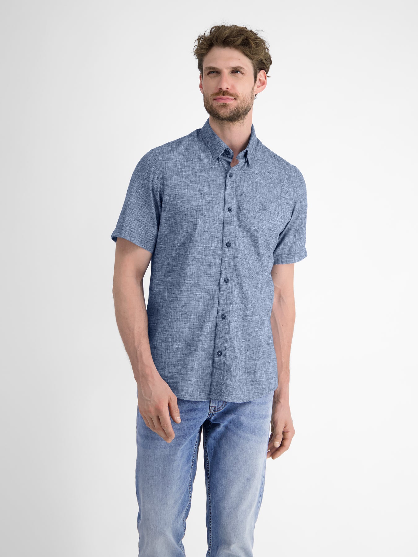 Kurzarmhemd mit verdecktem Button-down-Kragen