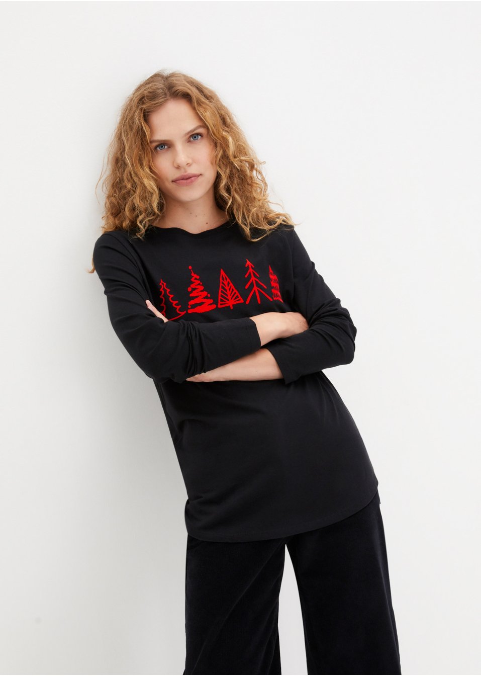 T-shirt coton à manches longues avec motif Noël