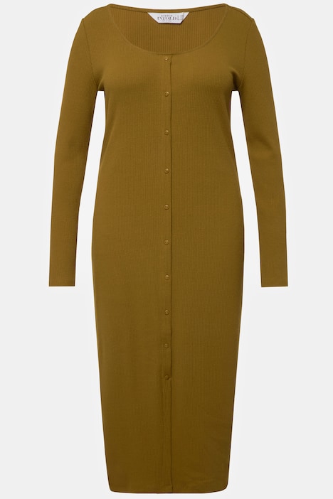 Kleid, Slim Shape, Rippjersey, Carree-Ausschnitt, Fake-Knopfleiste, Langarm