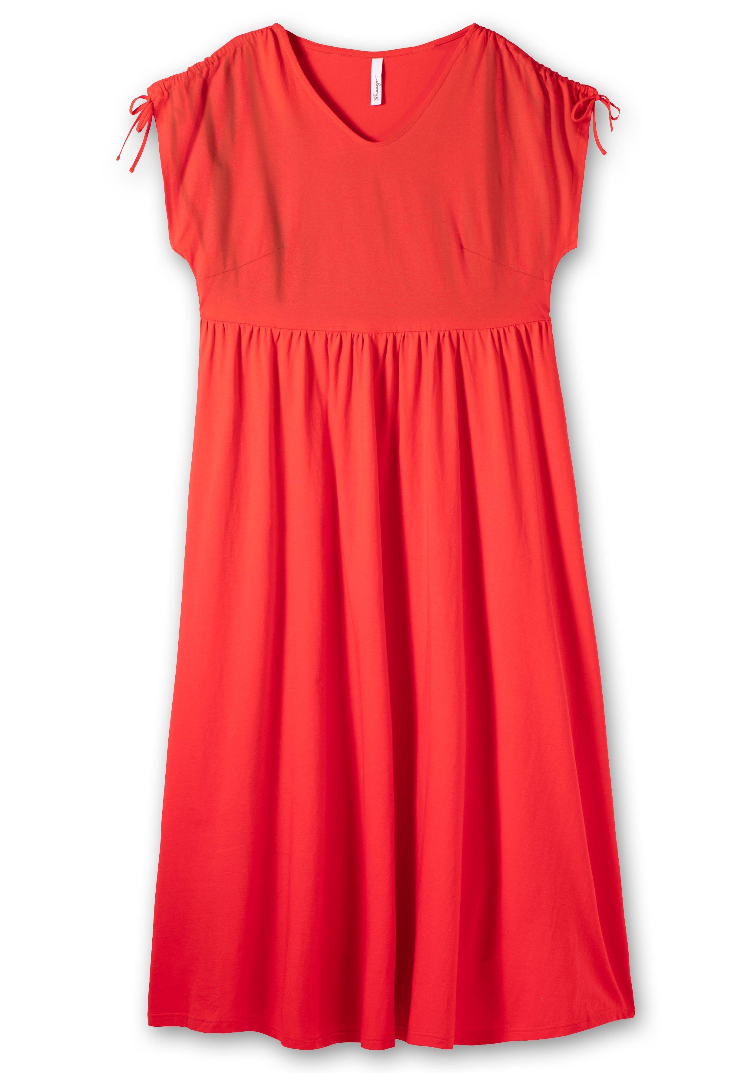 Jerseykleid mit weitem Rock und V-Ausschnitt