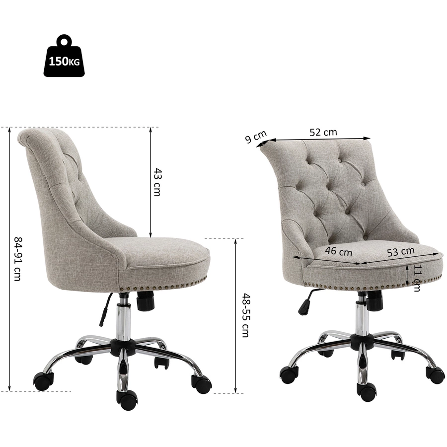 HOMCOM Polsterstuhl mit Chesterfield-Lehne hellgrau