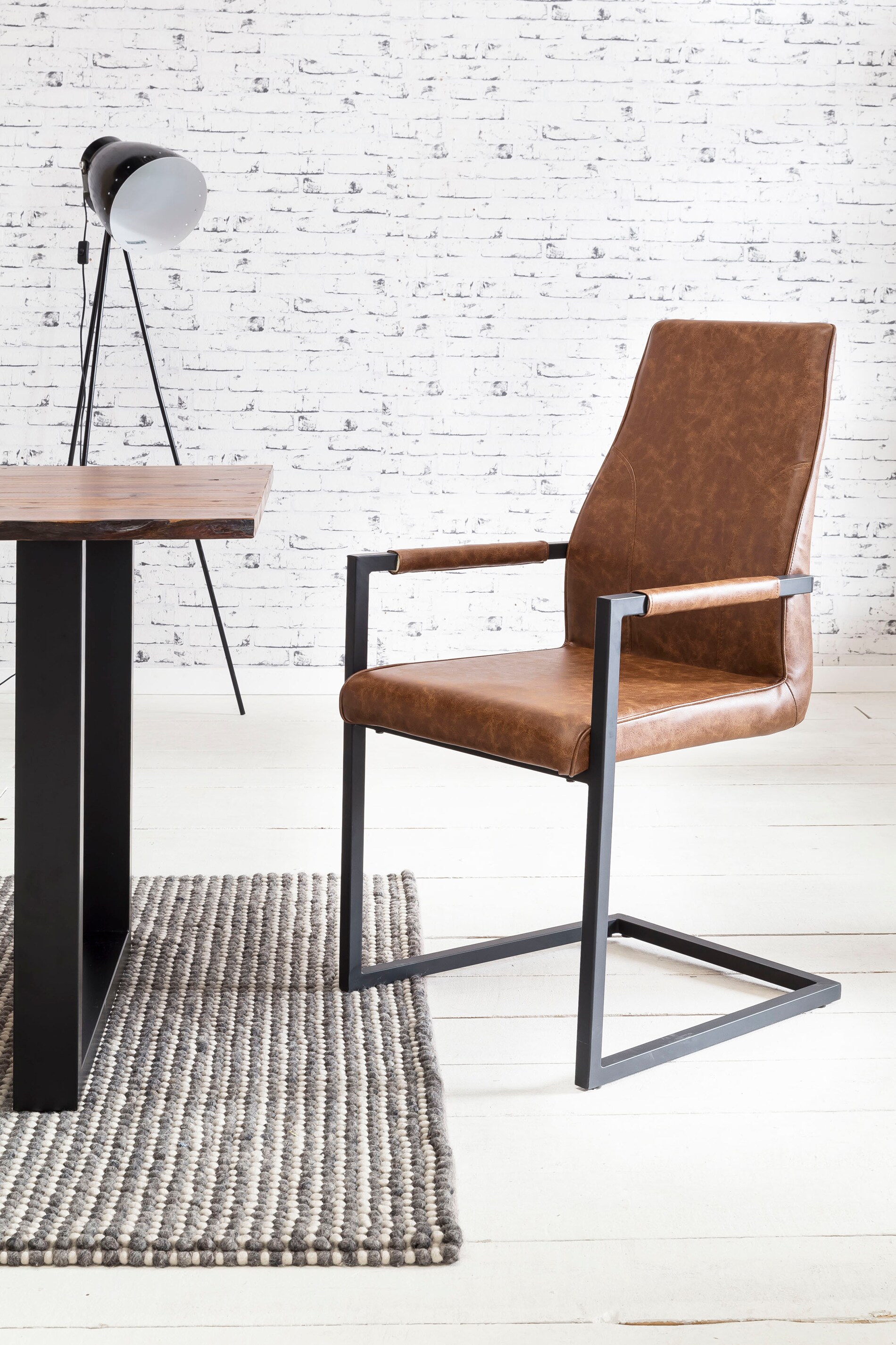 Esszimmerstuhl 2er Set braun Kunstleder-Optik Polsterstuhl Stuhlset Küchenstuhl