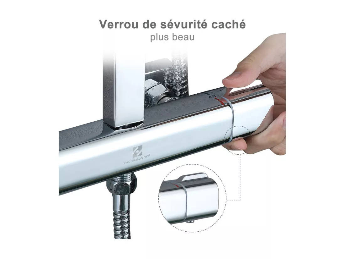 Colonne de Douche Thermostatique Ensemble de Douche Corps en Laiton Hauteur Réglable 818-1214mm Système de Douche