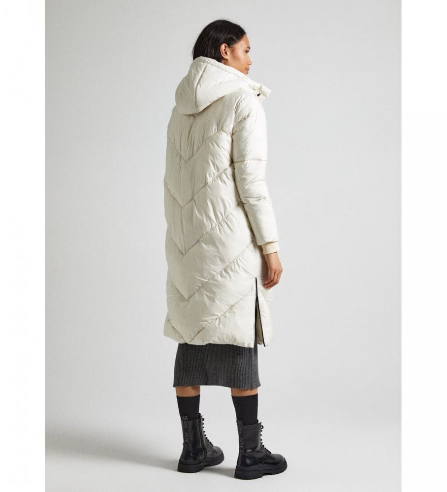 Jaqueta acolchoada de plumas Pepe Jeans Mia, cor off-white