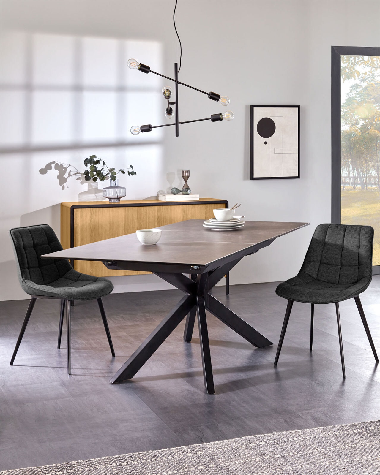 Kave Home Esstisch ATMINDA 160-210 x 90 cm schwarz /Keramik