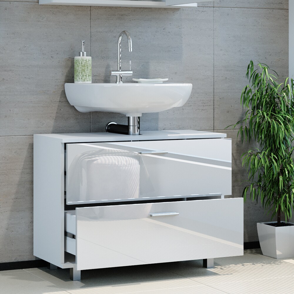 Vicco Waschtischunterschrank Waschbeckenunterschrank Ilias Weiß Hochglanz 80,2 x 60,8 cm Badezimmer