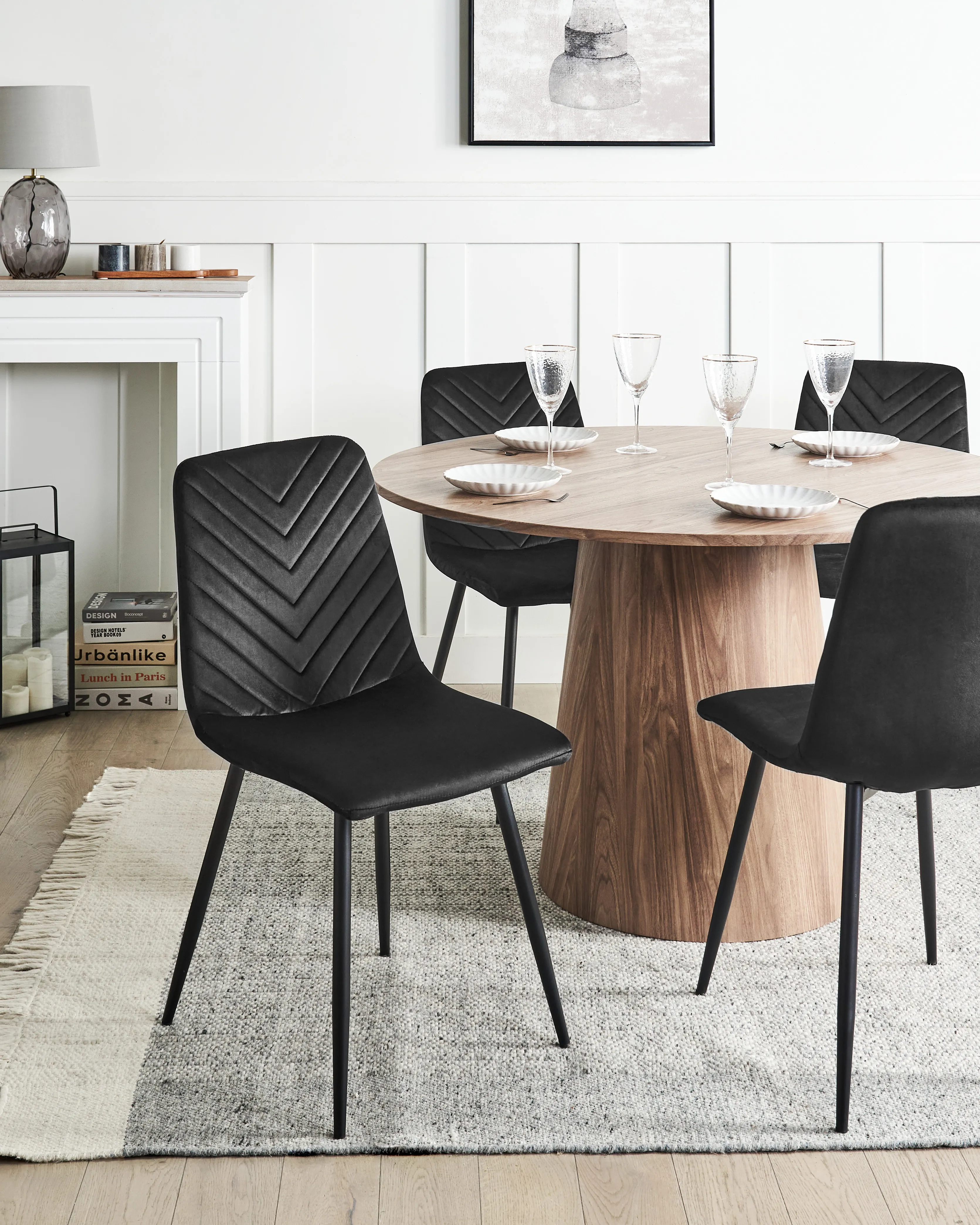 Set van 4 eetkamerstoelen HAVRE Fluweel Zwart