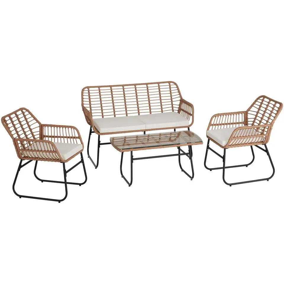 tectake Wicker zitgroep Molfetta XL voor 4 personen, Natuur