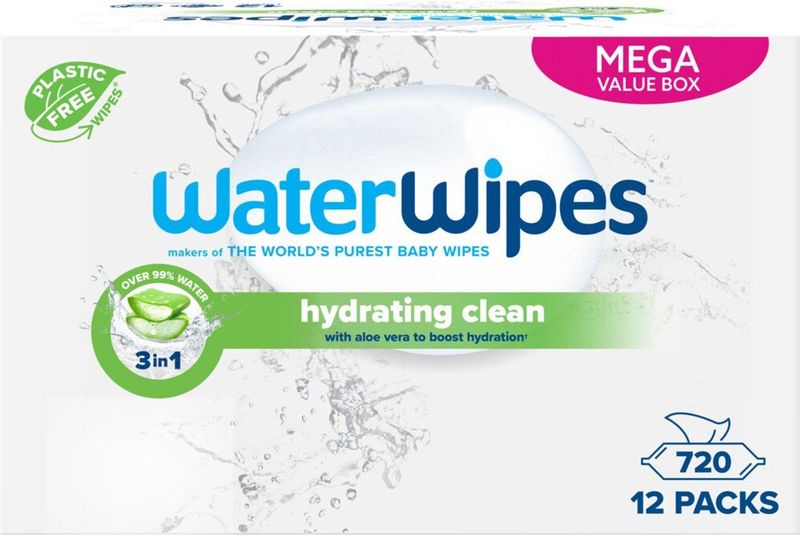WaterWipes - Hydrating Clean - Billendoekjes - Ongeparfumeerd - Plasticvrij