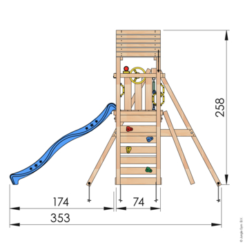 Speeltoestel Jungle Gym Cocoon douglas met glijbaan blauw en 2-schommel module