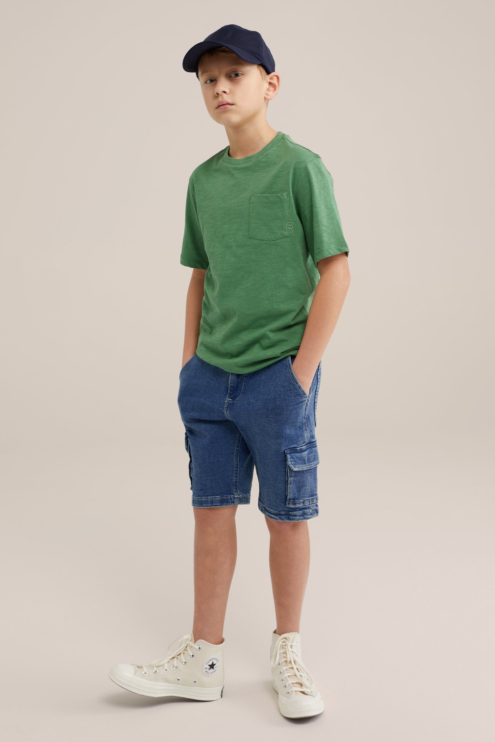 Jongens denim short met cargozakken Blue Ridge Blauw