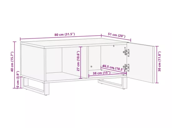 Table basse marron 80x51x40 cm bois de massif manguier