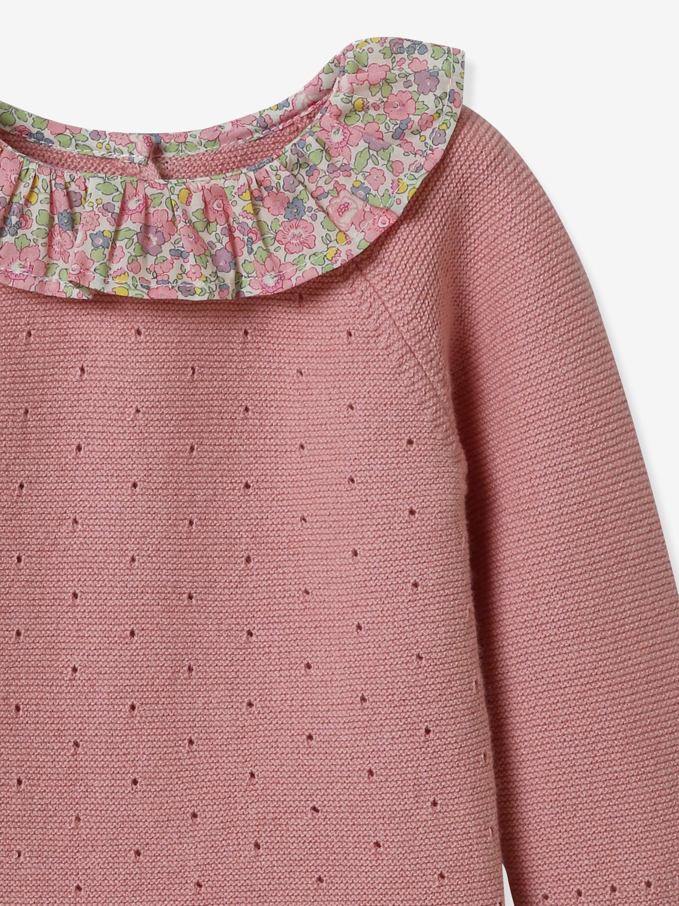 Conjunto de malha para bebê com gola em tecido Liberty