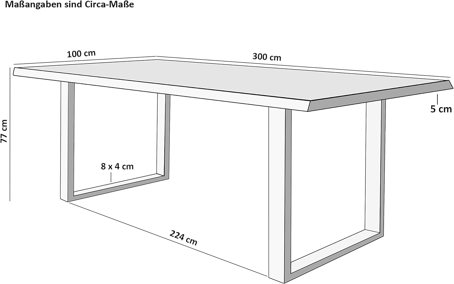 SAM Esstisch 300 x 100 cm Tomaso, Baumkantentisch naturfarben, Akazienholz massiv, U-Gestell aus Metall Schwarz, echte Baumkante