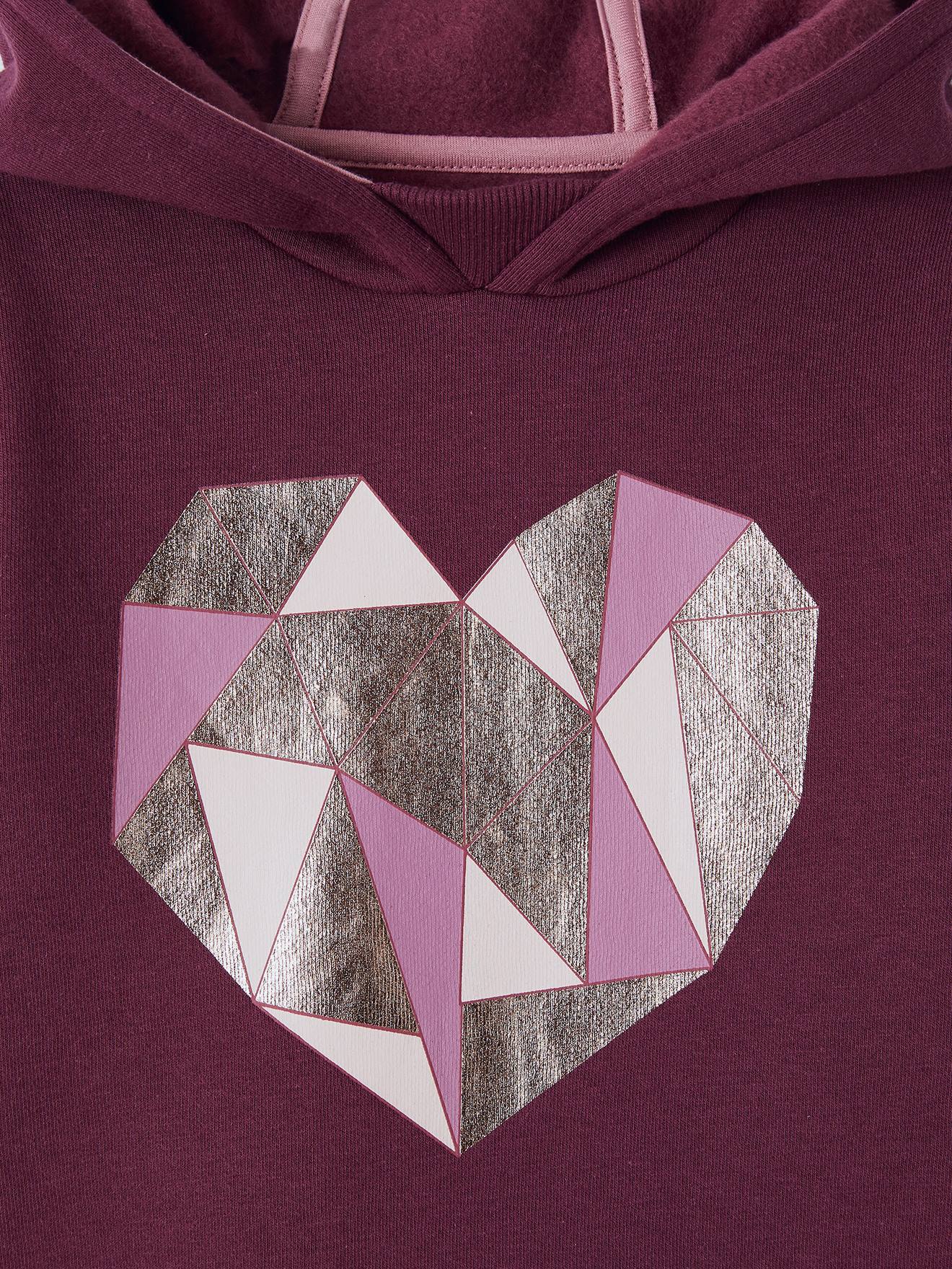 Conjunto de moletom feminino: blusa de moletom com estampa de coração + leggings, lisinhas roxas escuras com estampa.