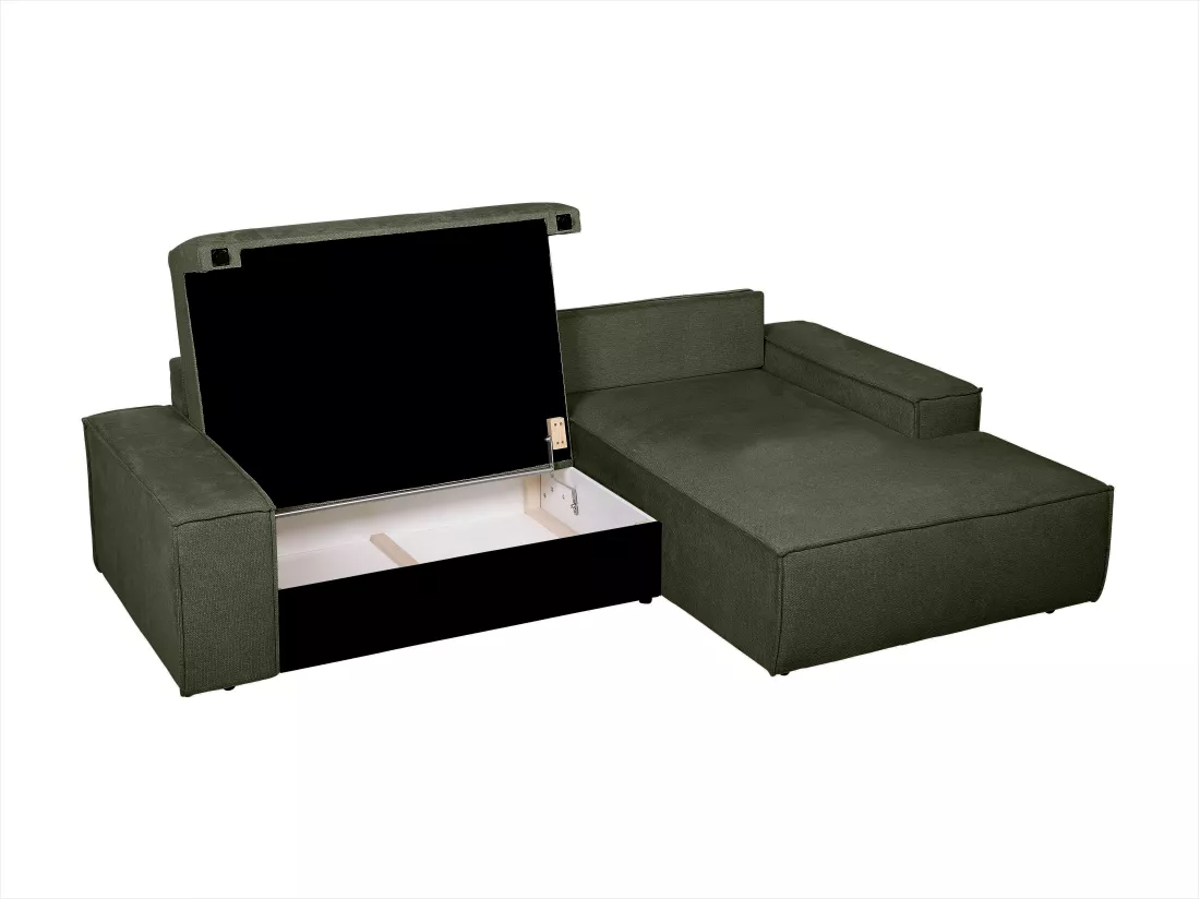 Canapé d'angle droit convertible en tissu texturé vert AMELIA