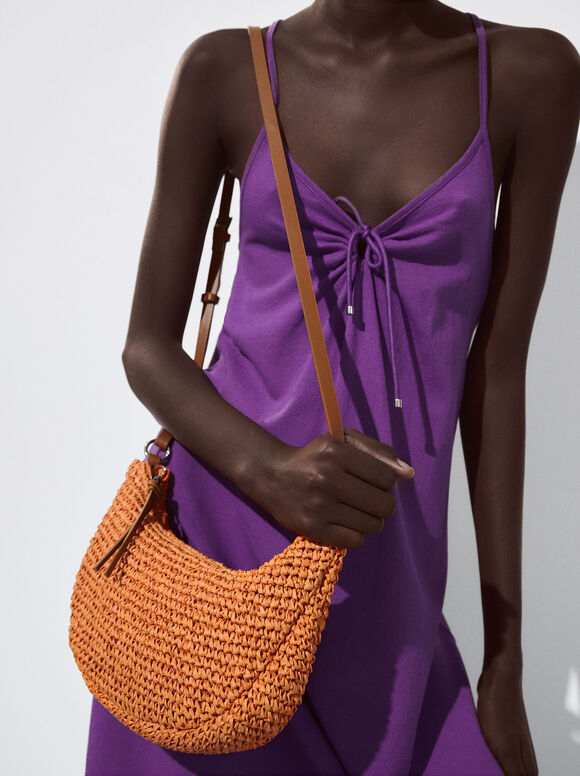 Bolsa de palha com corrente - Laranja