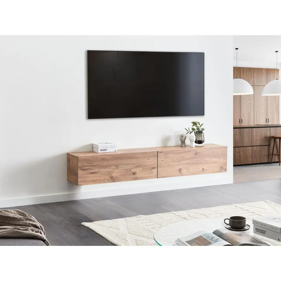 GLADSTONE - Wandgemonteerd TV-meubel - Bruin - 180 cm - Vezelplaat
