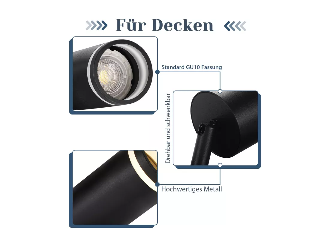 NETTLIFE Spot de plafond noir 4 ampoules moderne spot GU10 spots orientable intérieur métal