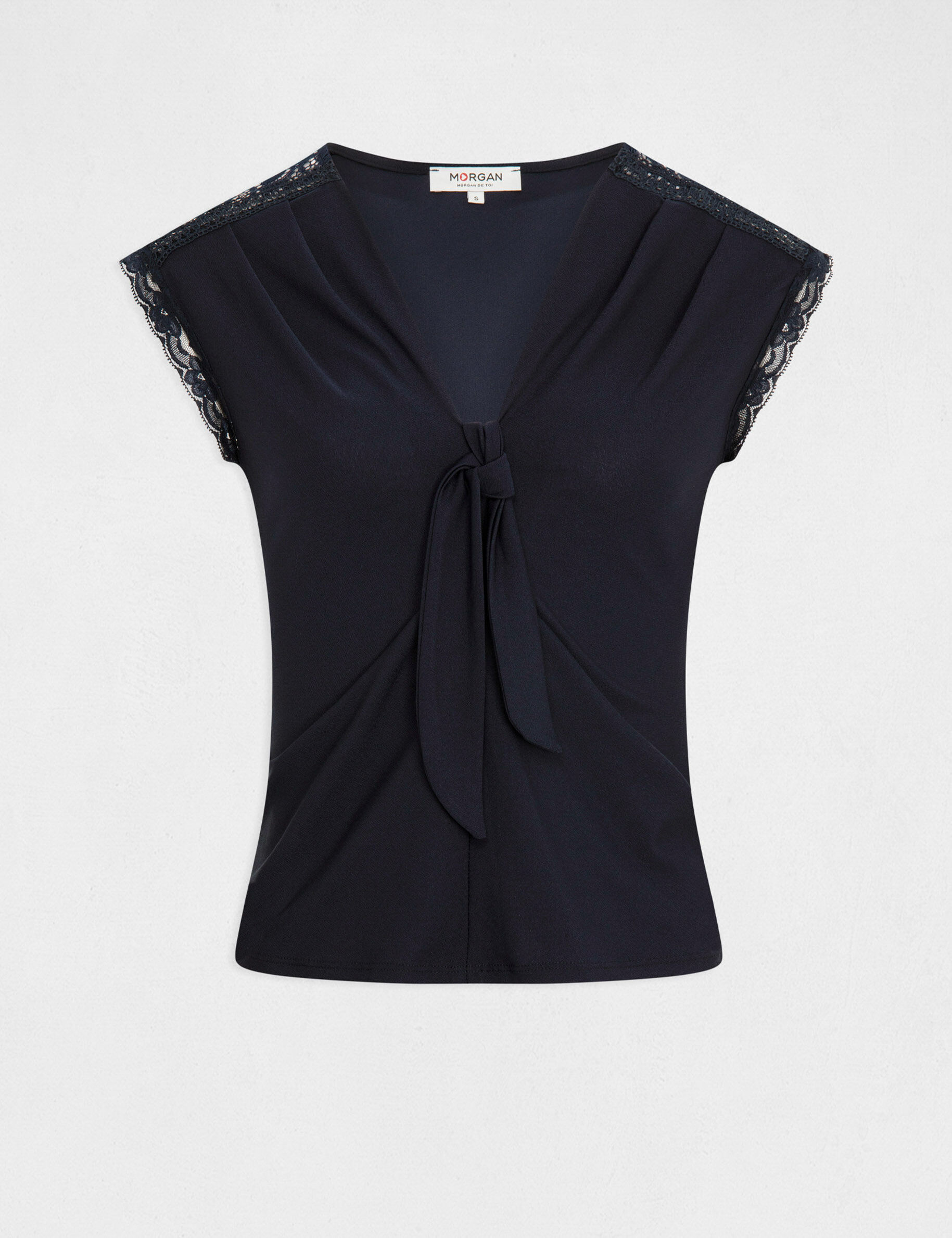 T-shirt manches courtes avec noeud marine femme - marine