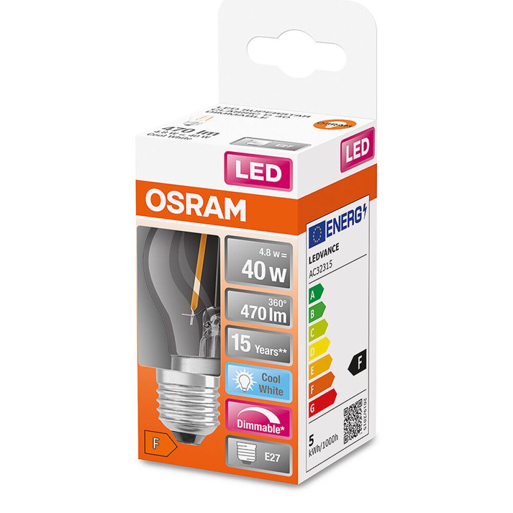 LYSPÆRE OSRAM LED CLP FIL E27 470LM 4,8W DIMBAR