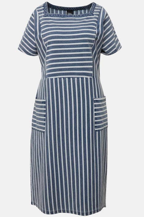 Sweat-Midikleid, Jeanslook, Carree-Ausschnitt, Halbarm