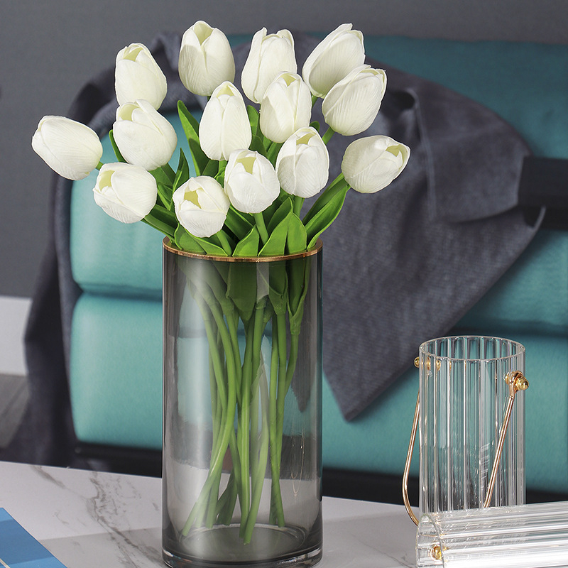 (10er Set) 35cm Deko Tulpen Kunstblumen Strauss - Weiss