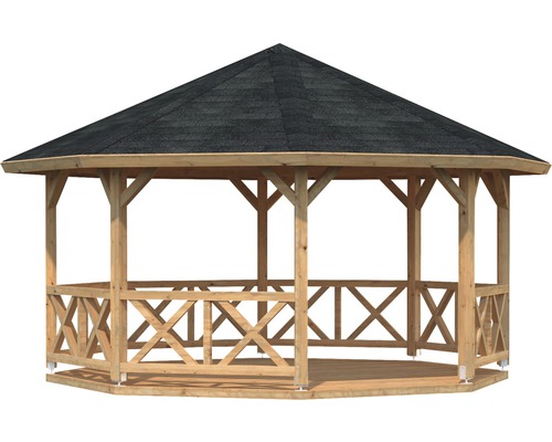 Palmako Betty paviljoen, 18,0 m², achthoekig, met leuning, zonder vloer, 465 x 465 cm, bruin gegrond