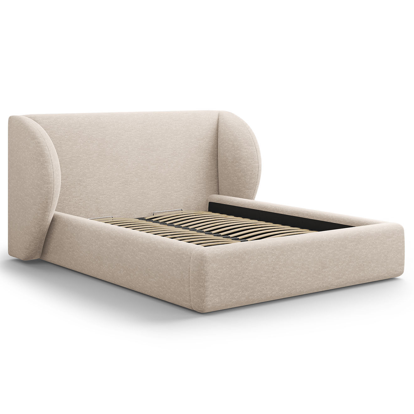 Micadoni Lit Coffre Chenille avec Tête de Lit Miley beige - 230x207x100 cm