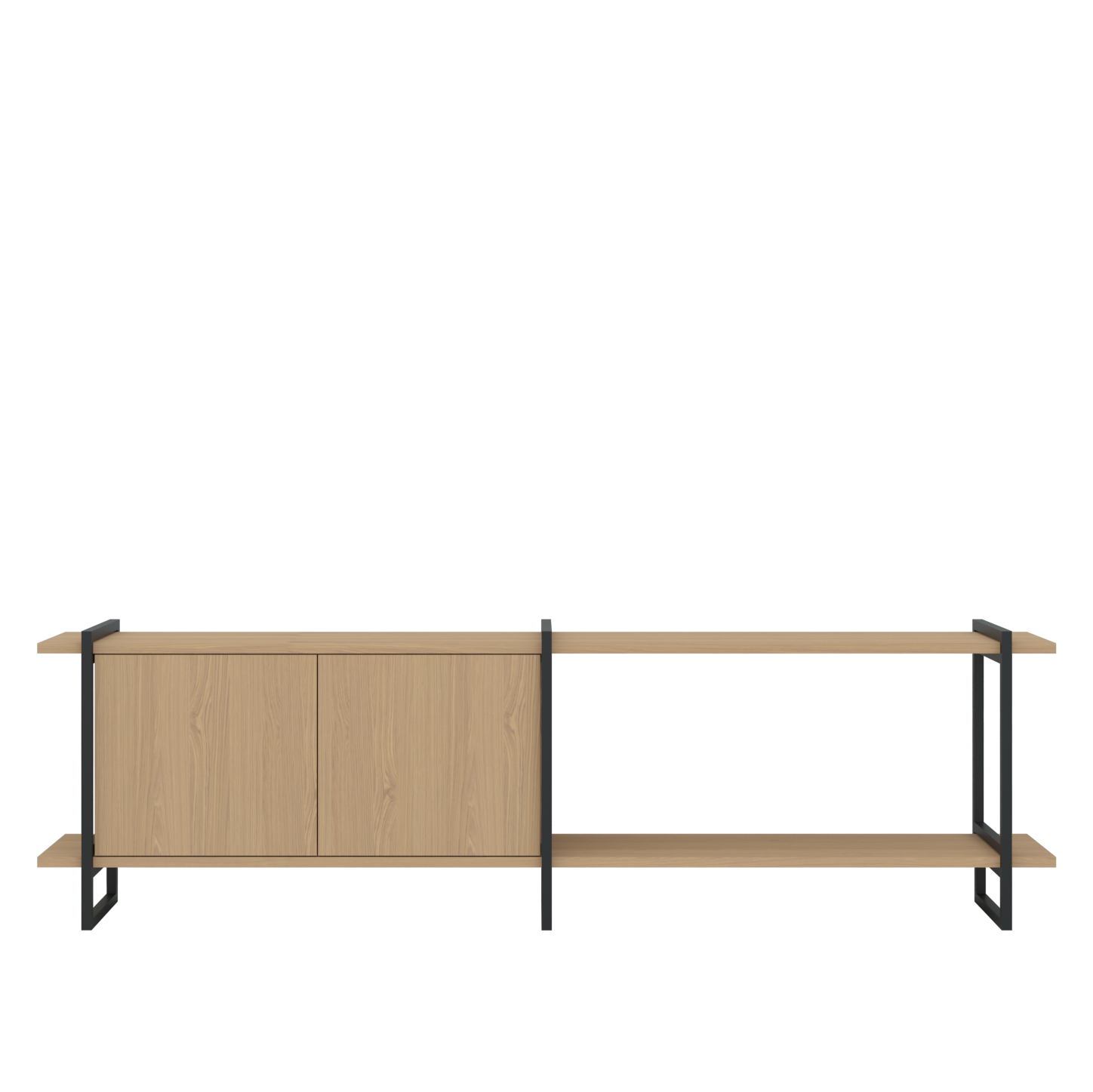 Modular Cabinet MC-2L Wandkast Hardwax Olie 3041, 2 x plank Medium,  1 x Closed Oak Cabinet, Zwart Frame