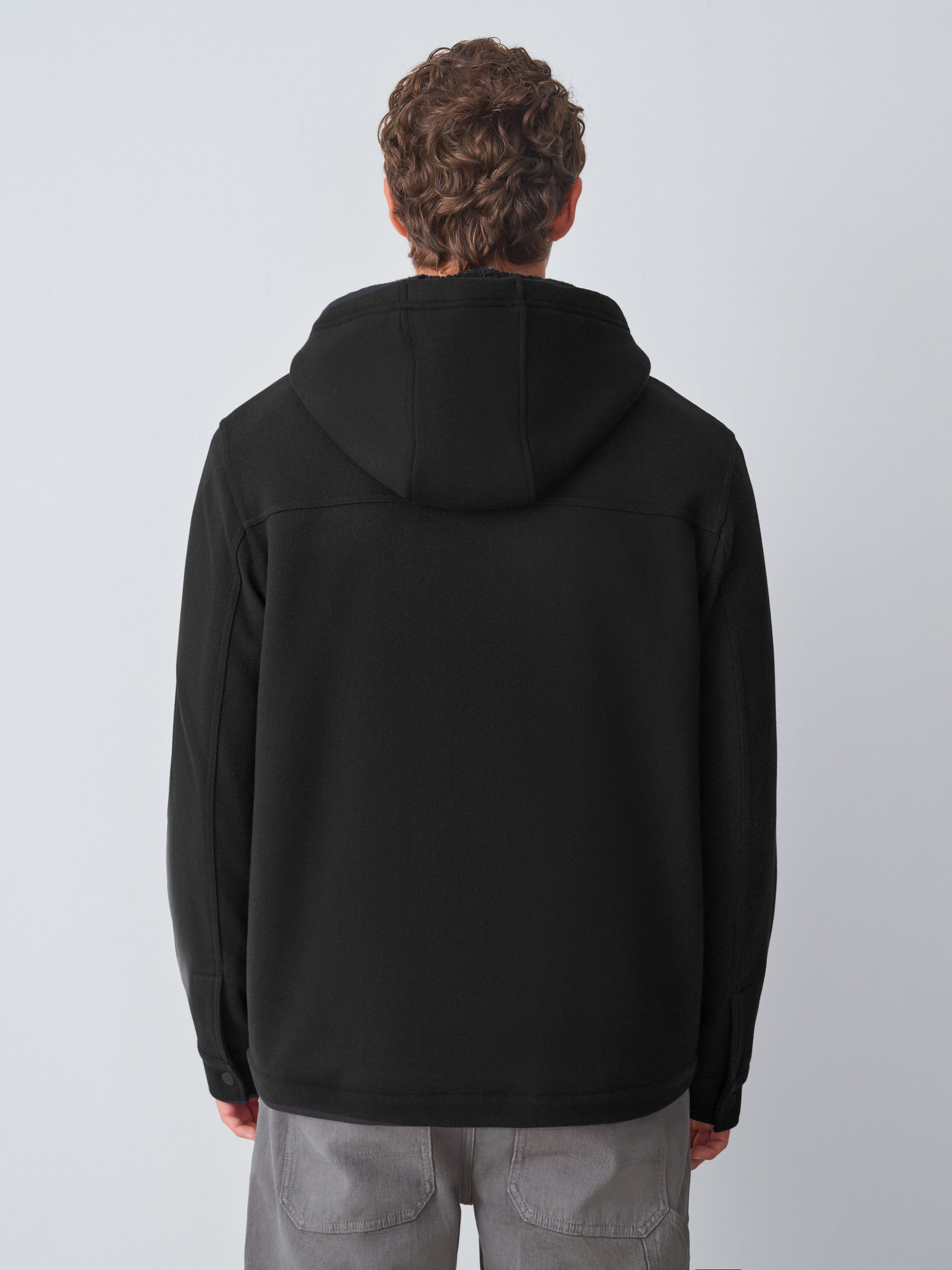 Zwart - Mat capuchon - Borg overshirt met fleecevoering