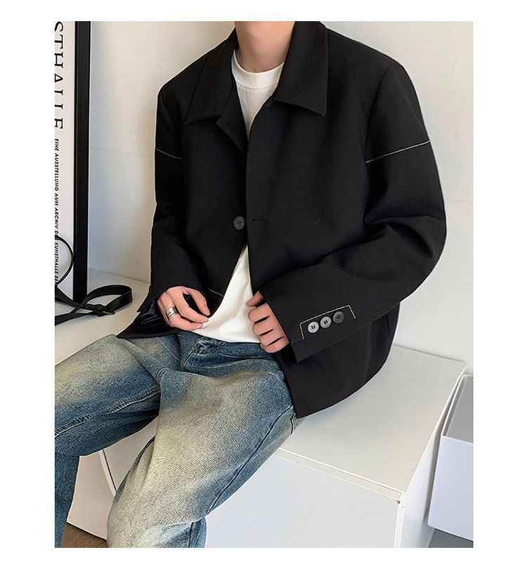 Omozando - Blazer met kraag en contrasterende stiksels, enkelrijs